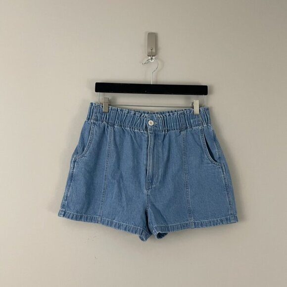 Madewell Pull On Blue Denim Paperbag Shorts Size 28 - Picture 1 of 5
